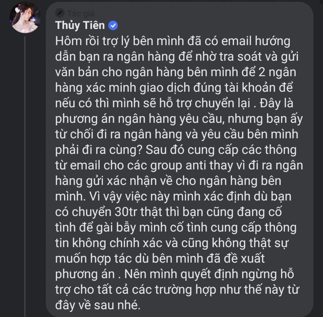 Thủy Tiên lên tiếng xin lỗi, gửi trả mạnh thường quân 30 triệu đồng vì nhầm lẫn 4 Thủy Tiên lên tiếng xin lỗi, gửi trả mạnh thường quân 30 triệu đồng vì nhầm lẫn 4