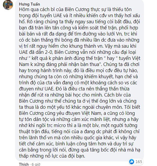 BLV Tạ Biên Cương bị dân mạng chỉ trích dìm UAE xuống đáy, nghe ngao ngán chỉ muốn tắt TV - Ảnh 2 BLV Tạ Biên Cương bị dân mạng chỉ trích dìm UAE xuống đáy, nghe ngao ngán chỉ muốn tắt TV - Ảnh 2