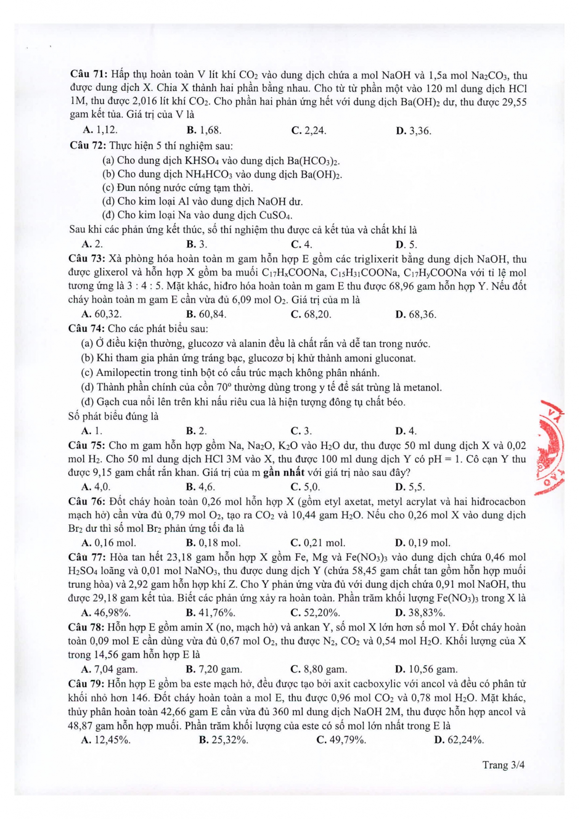Đáp án môn Hóa học mã đề 219 kì thi THPT Quốc gia 2021  - Ảnh 3