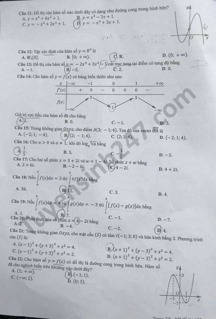 Đáp án môn Toán mã đề 122 kì thi THPT Quốc gia 2021 2 Đáp án môn Toán mã đề 122 kì thi THPT Quốc gia 2021 2