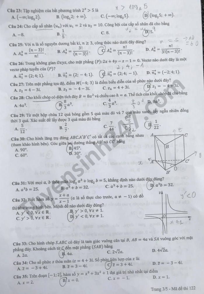 Đáp án môn Toán mã đề 122 kì thi THPT Quốc gia 2021 3 Đáp án môn Toán mã đề 122 kì thi THPT Quốc gia 2021 3
