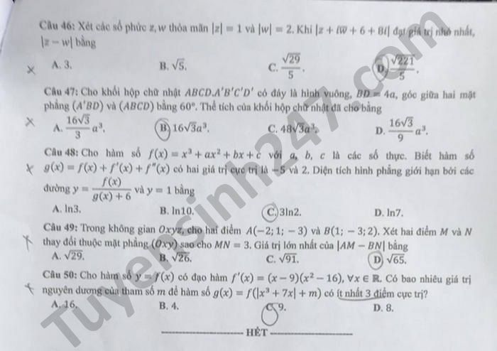 Đáp án môn Toán mã đề 122 kì thi THPT Quốc gia 2021 5 Đáp án môn Toán mã đề 122 kì thi THPT Quốc gia 2021 5
