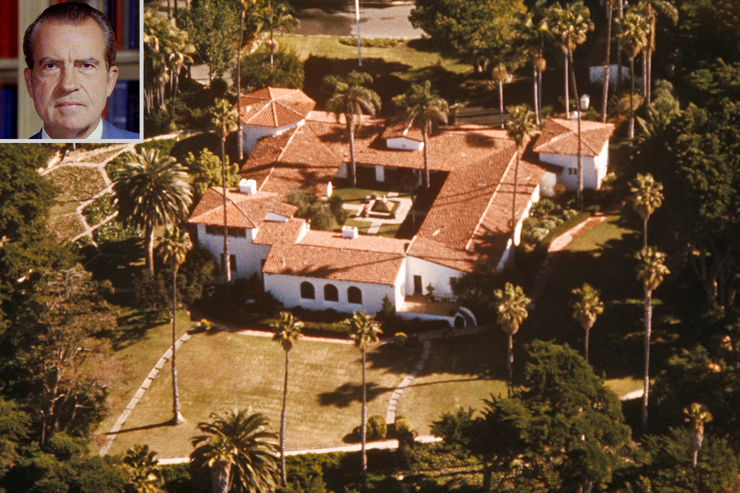 Sau khi Nixon từ chức tổng thống năm 1974, ông và vợ đã chuyển đến ngôi nhà rộng 15.000 mét vuông tại San Clemente, California. Ngôi nhà có 9 phòng ngủ, 14 phòng tắm và không gian sinh hoạt hình bát giác. Vào năm 2019, nó được rao bán với giá 57,5 triệu USD. Ảnh: Getty