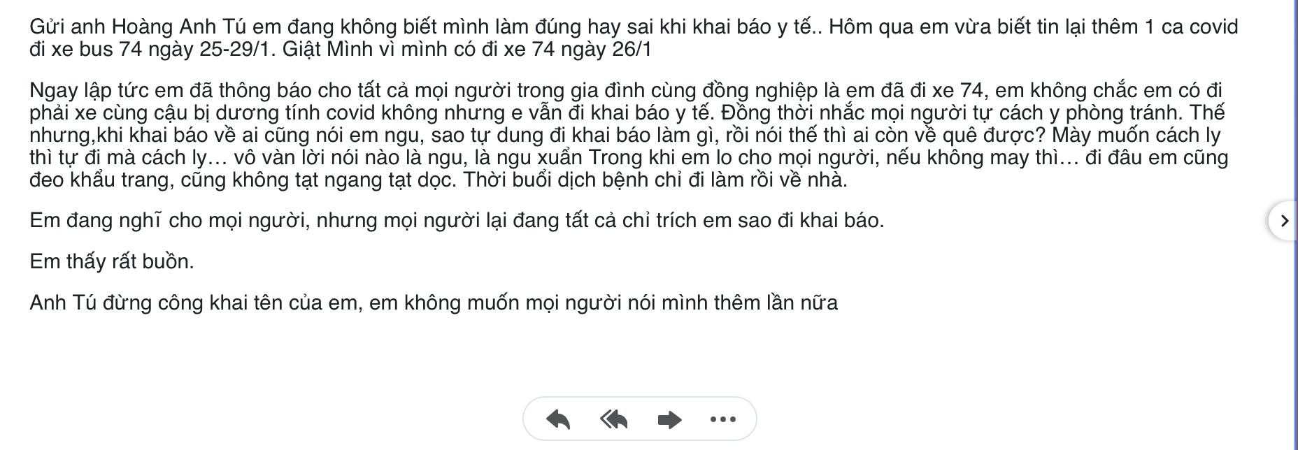Lá thư bạn gái gửi cho nhà báo Hoàng Anh Tú. Ảnh chụp màn hình Lá thư bạn gái gửi cho nhà báo Hoàng Anh Tú. Ảnh chụp màn hình