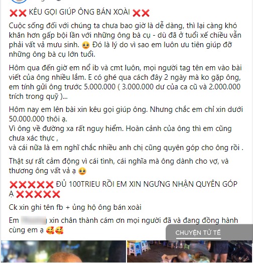 Câu chuyện của cụ Thọ được Trúc Phương biết đến. Cô nhanh chóng kêu gọi quyên góp giúp đỡ 2 ông bà. Ảnh chụp màn hình Câu chuyện của cụ Thọ được Trúc Phương biết đến. Cô nhanh chóng kêu gọi quyên góp giúp đỡ 2 ông bà. Ảnh chụp màn hình