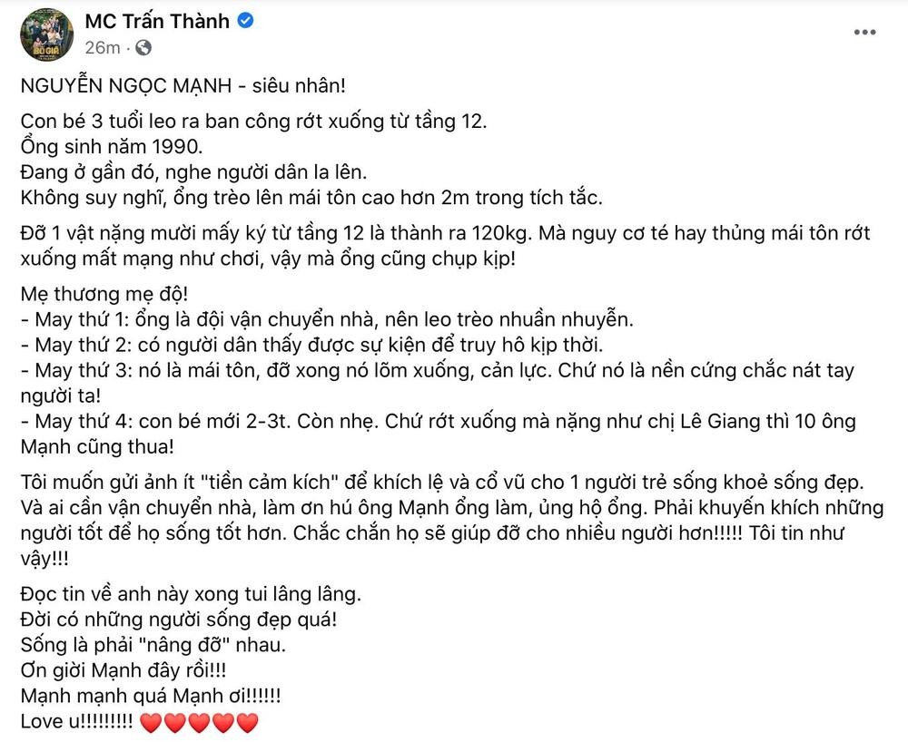 Tin giải trí hot nhất tối 1/3: Trấn Thành tặng tiền cho người hùng Nguyễn Ngọc Mạnh, Thúy Nga mắng vợ cũ Hoàng Anh - Ảnh 2