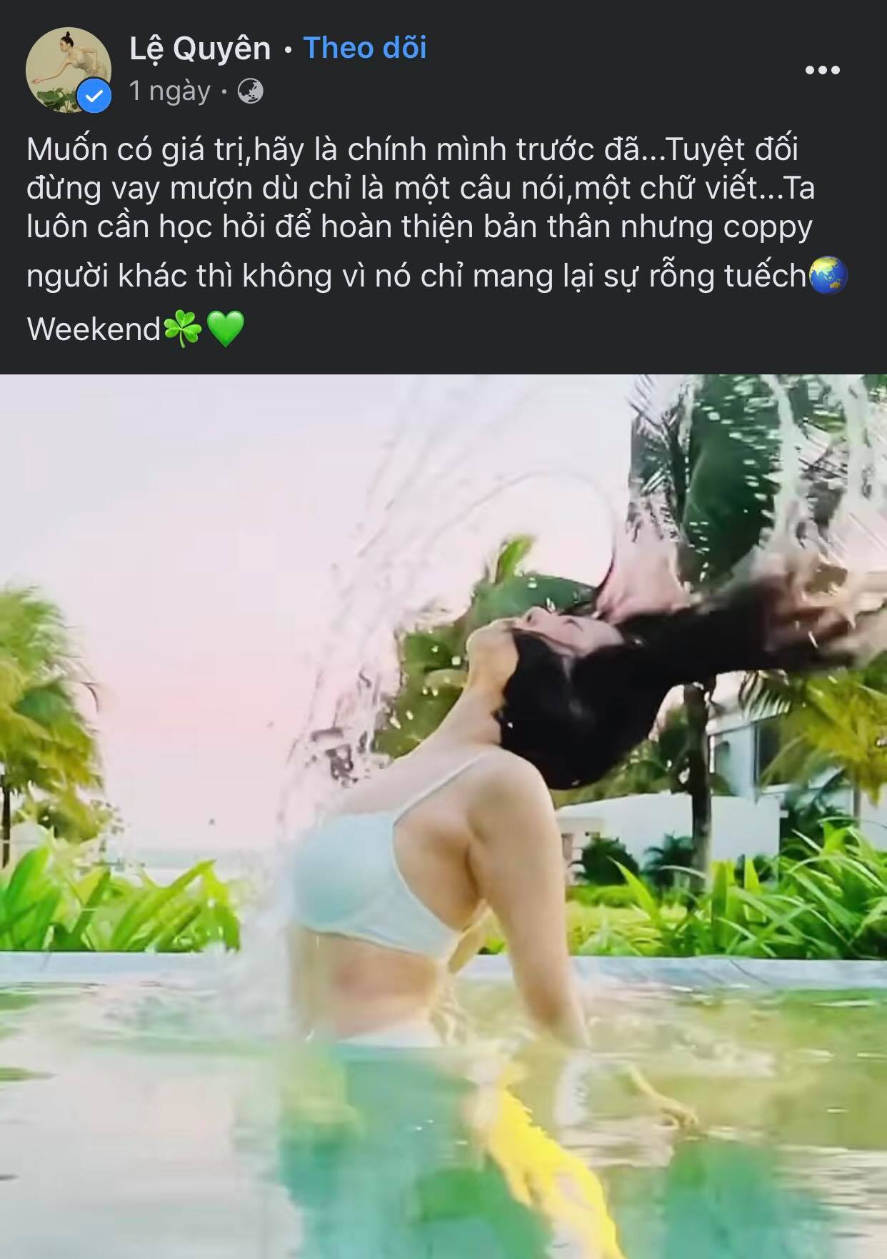 Dòng trạng thái của Lệ Quyên, bị cho là 'đá đểu' Hồ Ngọc Hà. Ảnh chụp màn hình