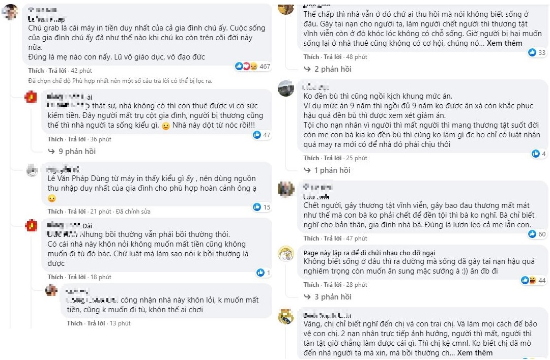 CĐM vô cùng bất bình trước câu trả lời của mẹ bị cáo Phong. Ảnh chụp màn hình