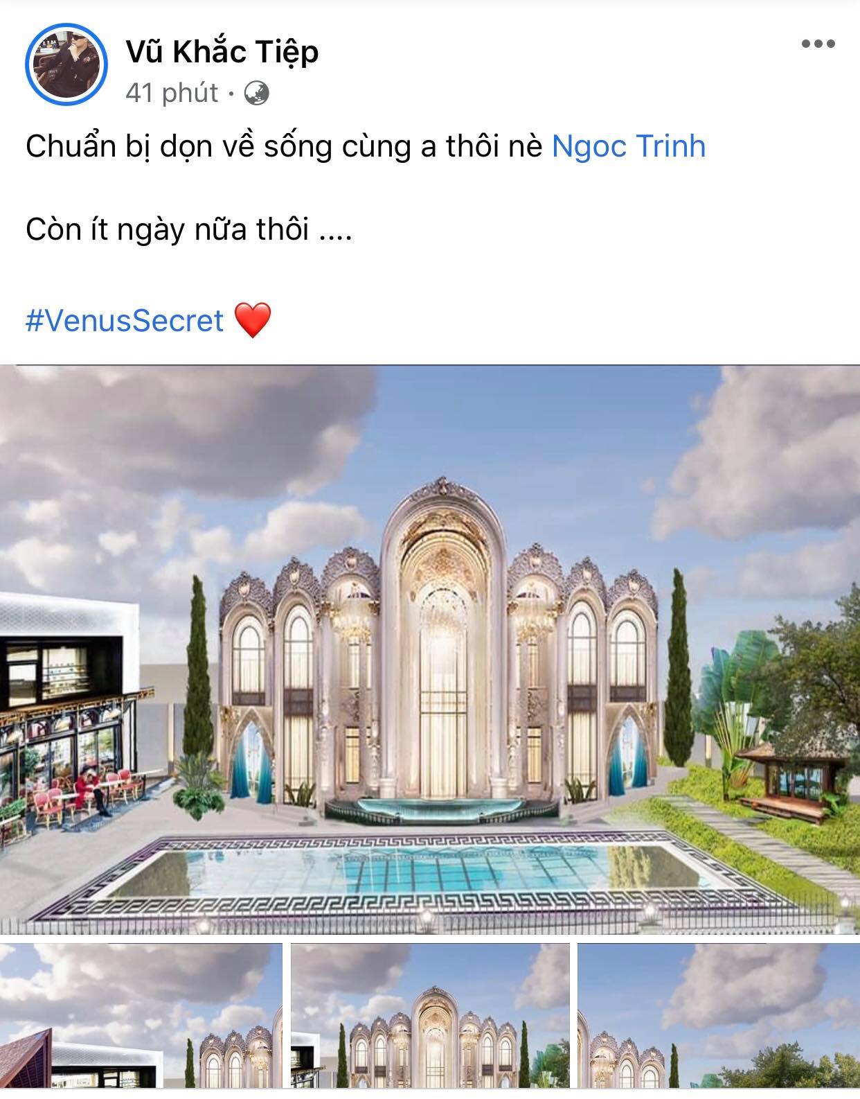 Ông bầu Vũ Khắc Tiệp dùng căn biệt thự này để gạ gẫm Ngọc Trinh đến ở cùng. Ảnh: FBNV Ông bầu Vũ Khắc Tiệp dùng căn biệt thự này để gạ gẫm Ngọc Trinh đến ở cùng. Ảnh: FBNV