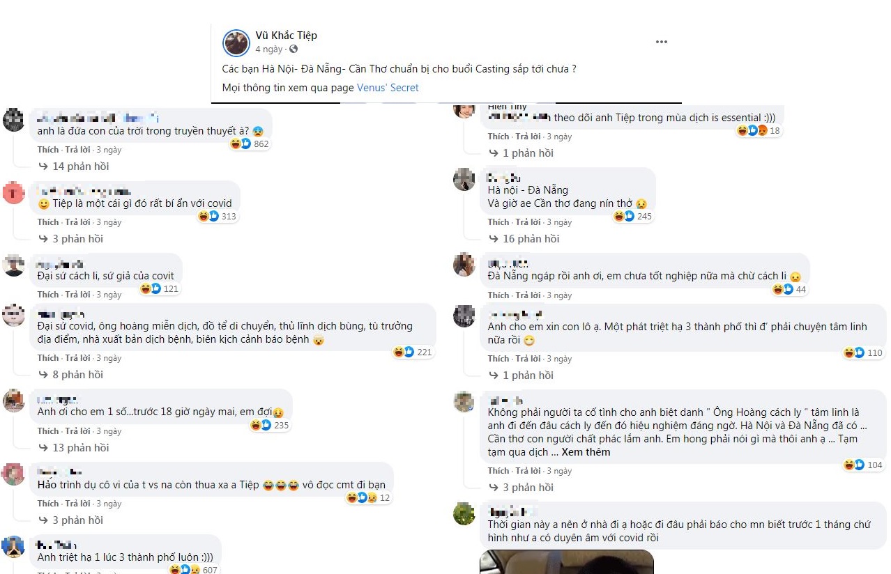 CĐM thực sự bất ngờ trước năng lực bí ẩn của Vũ Khắc Tiệp. Vừa đăng trạng thái xong thì 2 trong 3 địa phương kể tên có ca nhiễm mới. Ảnh chụp màn hình.