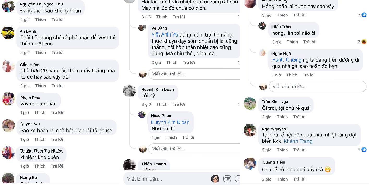 Cộng đồng mạng chia sẻ cùng cô dâu và chú rể khi tổ chức cưới hỏi trong mùa dịch. Ảnh chụp màn hình Cộng đồng mạng chia sẻ cùng cô dâu và chú rể khi tổ chức cưới hỏi trong mùa dịch. Ảnh chụp màn hình