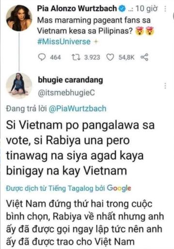 Sau khi có kết quả đêm chung kết, Miss Universe đặt câu hỏi về việc Việt Nam có lượt vote cao hơn Philippines. Ảnh chụp màn hình