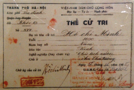 Lá phiếu cử tri đặc biệt của Bác Hồ năm 1965. Ảnh: MOHA Lá phiếu cử tri đặc biệt của Bác Hồ năm 1965. Ảnh: MOHA