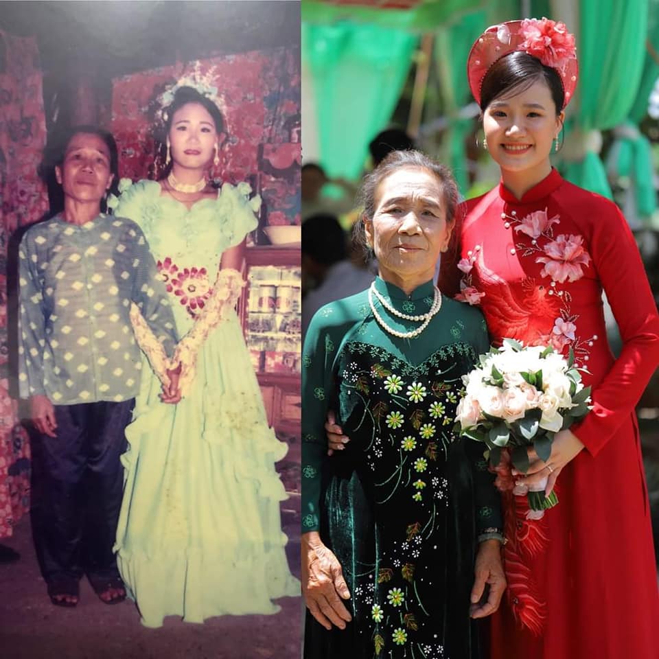 Trong ảnh bà ngoại chụp cùng mẹ và chụp cùng cháu gái, bà gần như không có gì thay đổi, thậm chí còn trẻ và đẹp hơn. Ảnh: K.S.C