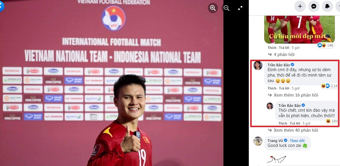 Bình luận bóng gió ở Facebook Quang Hải: 'Định cmt ở đây nhưng sợ bị dèm pha, thôi để về đi rồi mình tâm sự sau'!