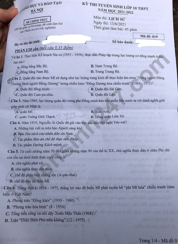 Đáp án đề thi vào lớp 10 môn Lịch sử TP Hà Nội năm 2021 2 Đáp án đề thi vào lớp 10 môn Lịch sử TP Hà Nội năm 2021 2