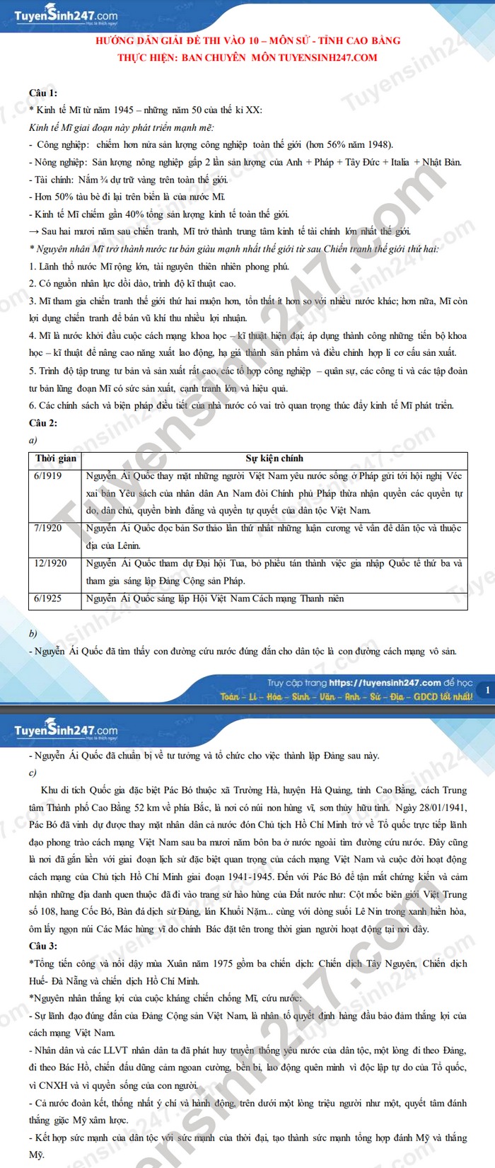 Đáp án đề thi vào lớp 10 môn Lịch sử tỉnh Cao Bằng năm 2021 3 Đáp án đề thi vào lớp 10 môn Lịch sử tỉnh Cao Bằng năm 2021 3