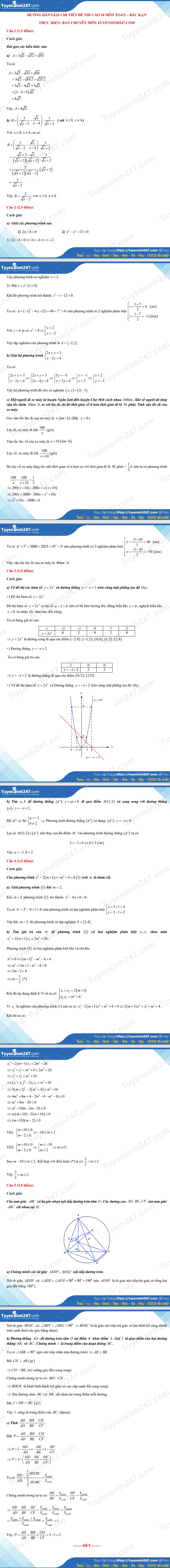 Đáp án đề thi vào lớp 10 môn Toán tỉnh Bắc Kạn năm 2021. Ảnh: Tuyển sinh 247 Đáp án đề thi vào lớp 10 môn Toán tỉnh Bắc Kạn năm 2021. Ảnh: Tuyển sinh 247