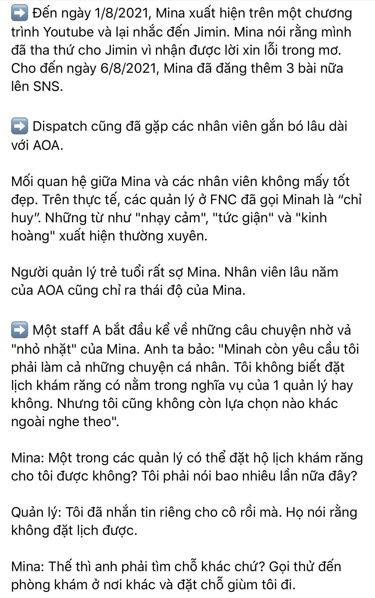 Dispatch khui toàn bộ hội thoại trong buổi gặp mặt AOA: Mina trở thành kẻ cố chấp thích đóng vai nạn nhân 16 Dispatch khui toàn bộ hội thoại trong buổi gặp mặt AOA: Mina trở thành kẻ cố chấp thích đóng vai nạn nhân 16