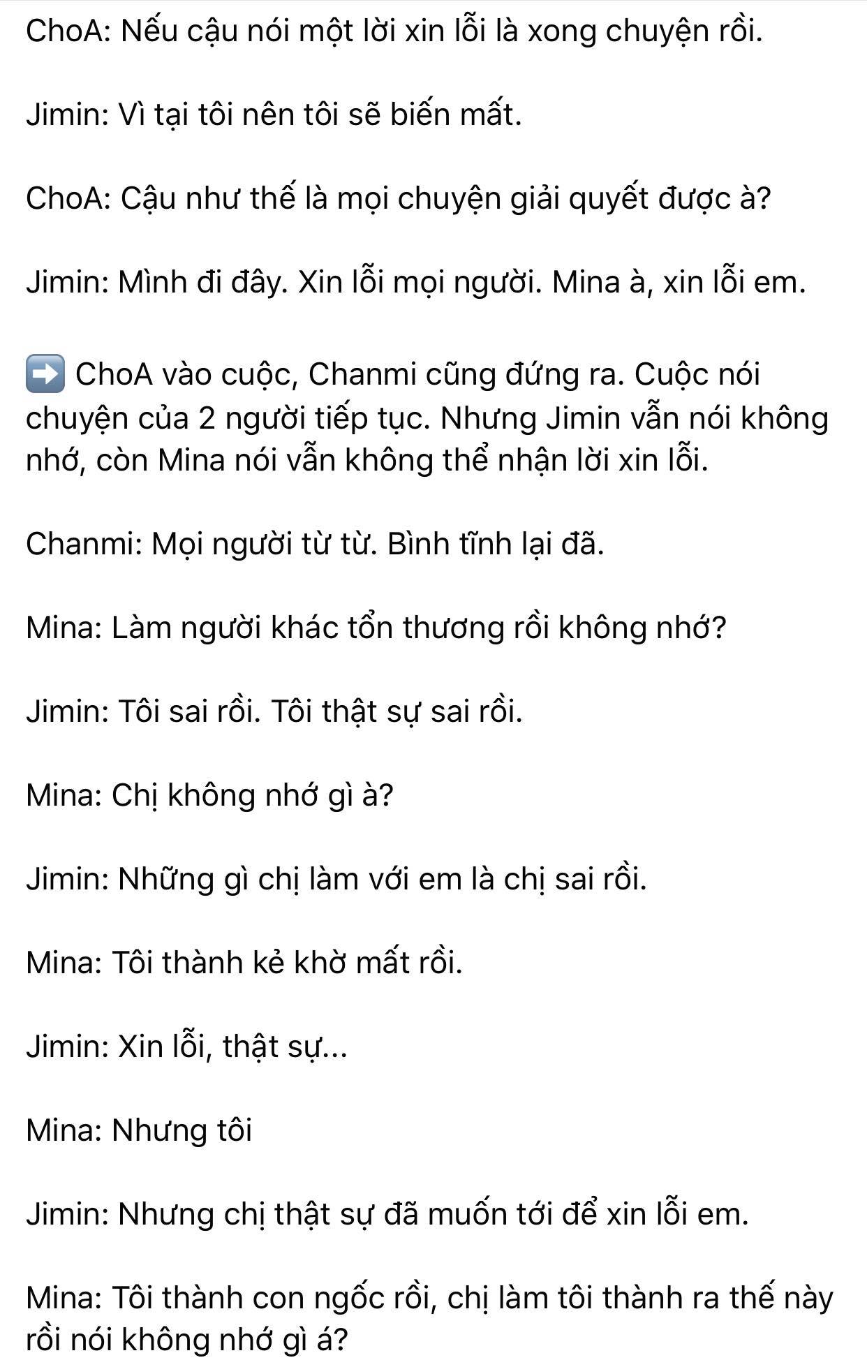 Dispatch khui toàn bộ hội thoại trong buổi gặp mặt AOA: Mina trở thành kẻ cố chấp thích đóng vai nạn nhân 5 Dispatch khui toàn bộ hội thoại trong buổi gặp mặt AOA: Mina trở thành kẻ cố chấp thích đóng vai nạn nhân 5