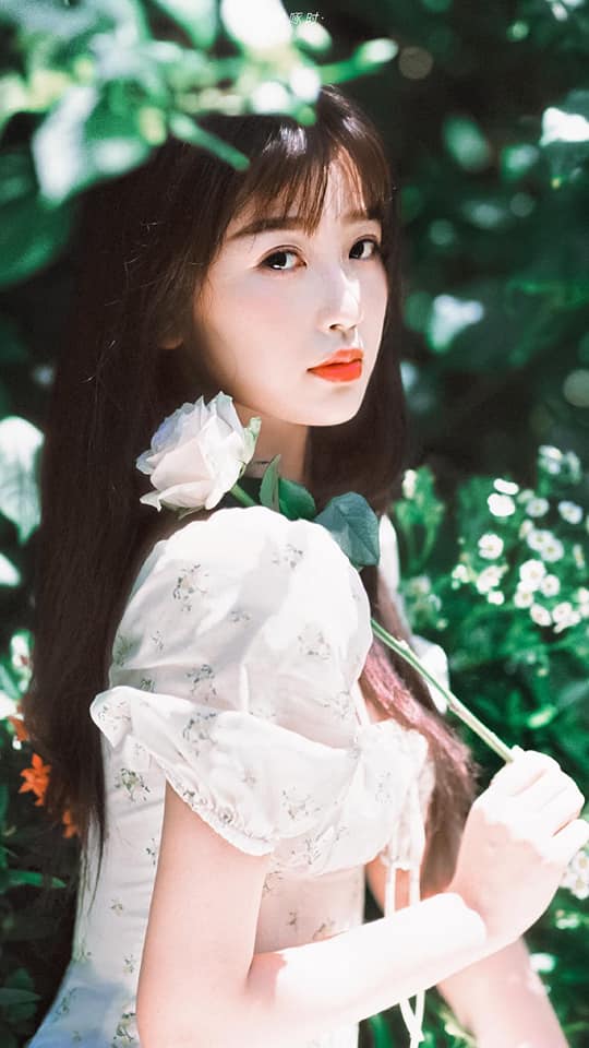 Ngu Thư Hân đẹp ngọt ngào như đóa hồng trên tay cô ấy.