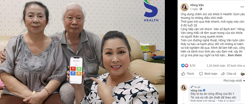 Hồng Vân chia sẻ ứng dụng chăm sóc sức khỏe lên trang cá nhân.