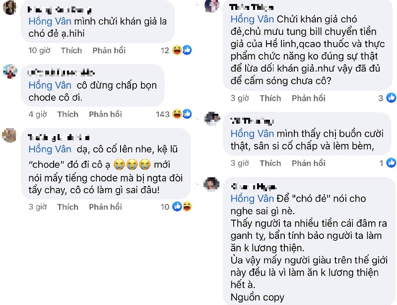 Bình luận của netizen sau phản ứng của Hồng Vân