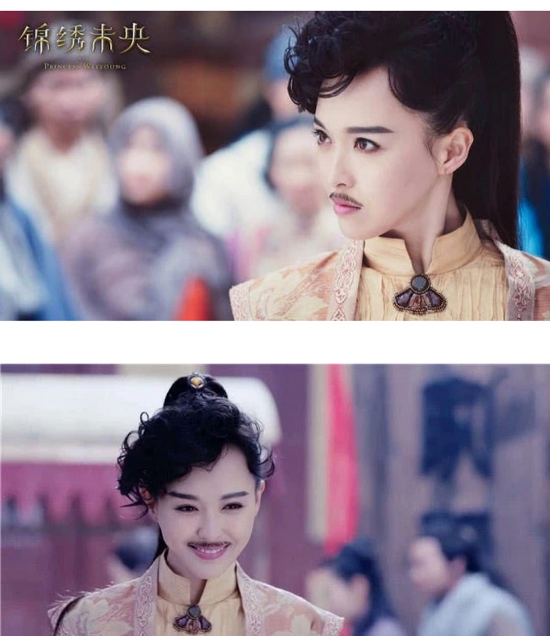 Nếu những mỹ nhân ở trên giả trai mới chỉ khiến bạn hơi khó chịu thì tới tạo hình của Đường Yên trong Cẩm Tú Vị Ương, bạn chắc muốn thổ huyết. Phần tóc mái xoăn xù cộng thêm bộ râu giả trân biến Đường Yên thành diễn viên hài. Netizen Việt sau khi nhìn thấy tạo hình này của Đường Yên thì phải ôm bụng cười bởi thấy cô khá giống ca sĩ Tuấn Tú hải ngoại.