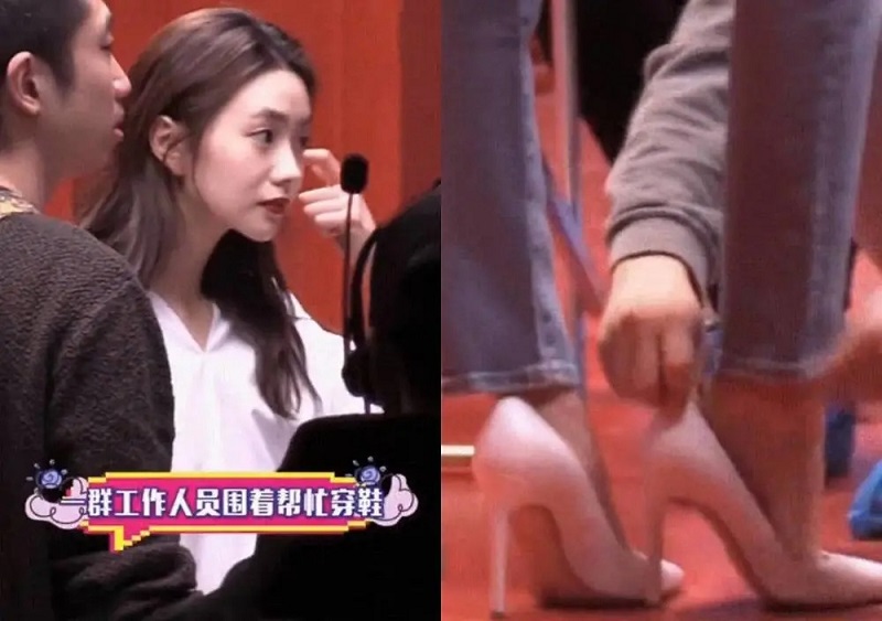 Trợ lý Lưu Hạo Tồn đi giày cho nữ diễn viên.