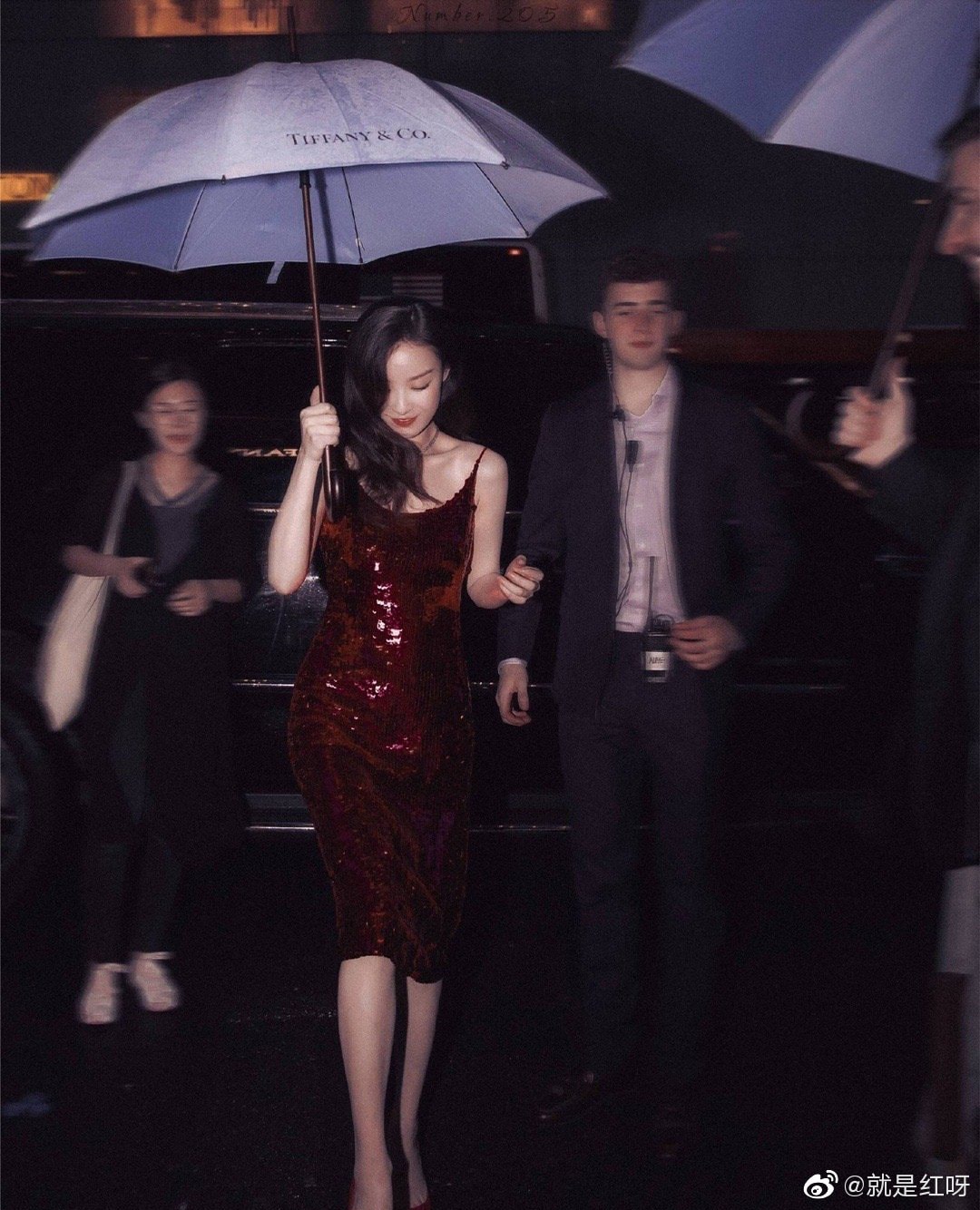 Bức ảnh huyền thoại của Nghê Ni khi từ trên xe bước xuống. Ngoài vẻ đẹp sang chảnh, quý phái của Nghê Ni thì anh chàng vệ sĩ đằng sau cũng rất cuốn hút.