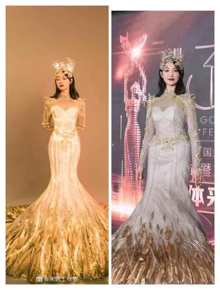 Tạo hình nữ thần Kim Ưng 2020 có lẽ là 'vết đen' mà Tống Thiến không muốn nhìn lại. Mặc dù sở hữu body không hề tầm thường nhưng thiết kế diêm dúa của bộ váy năm ấy thực sự khiến nhan sắc Tống Thiến lao dốc không phanh. CDM khi thấy những hình ảnh này chỉ thấy tội nghiệp cho Tống Thiến. Có lẽ nhan sắc cỡ Lưu Diệc Phi hay Địch Lệ Nhiệt Ba diện bộ đồ này thì cũng xấu thảm như vậy.