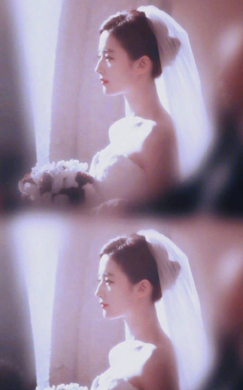 Các đường nét trên gương mặt Lưu Diệc Phi vô cùng tinh tế, đường viền hàm thanh tú thật đáng ghen tị. Từ góc nghiêng này, chúng ta được chiêm ngưỡng sống mũi hơi gồ nhưng luôn nằm trong danh sách đẹp bậc nhất Cbiz. Cô dâu Lưu Diệc Phi có thể nói là một 'báu vật' của tạo hóa.