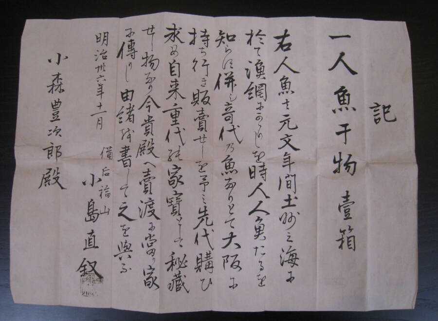 Lá thư được tìm thấy trong hộp đựng xác ướp tiên cá.