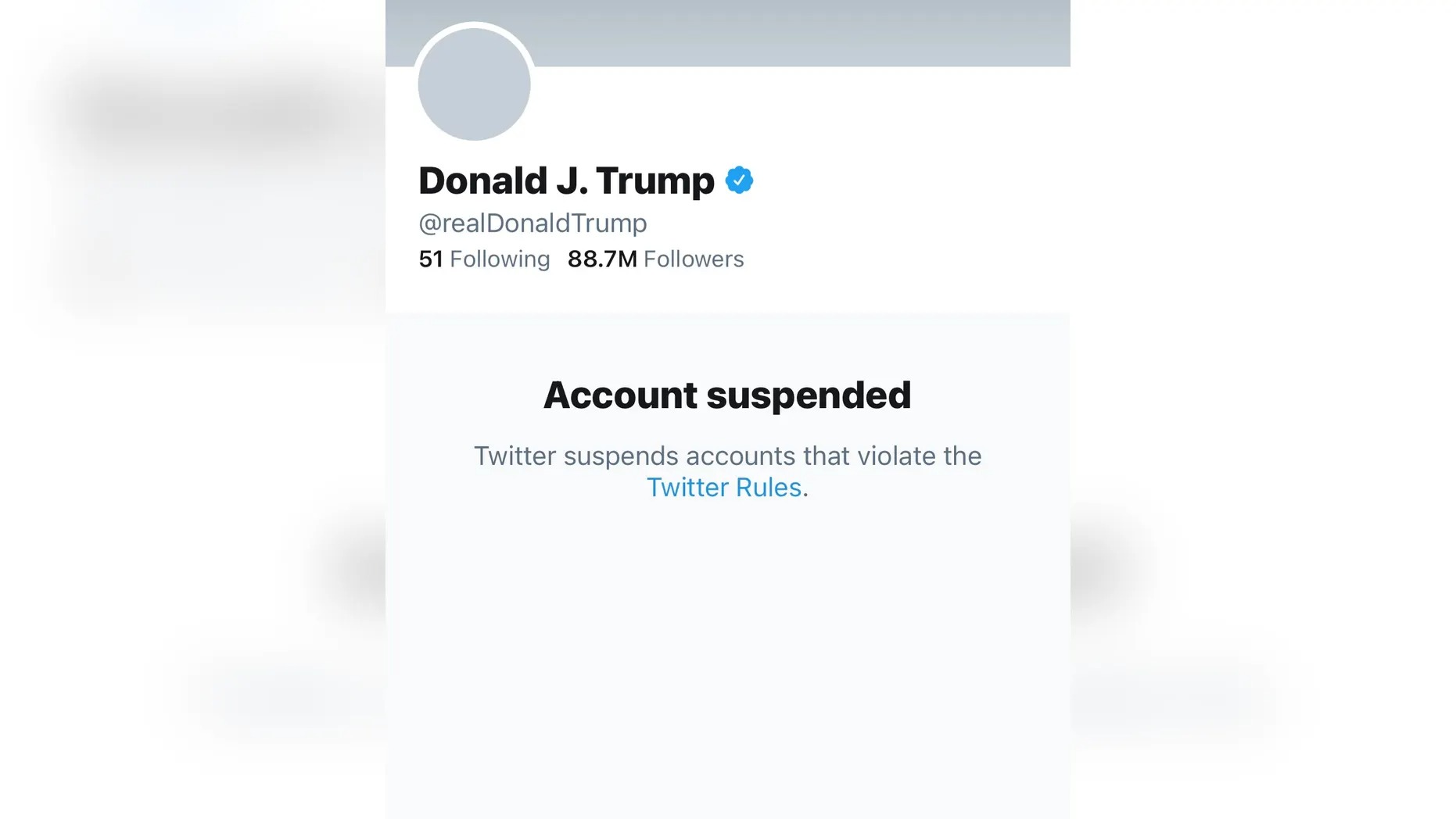 Tài khoản Twitter của Donald Trump bị đình chỉ. Tài khoản Twitter của Donald Trump bị đình chỉ.