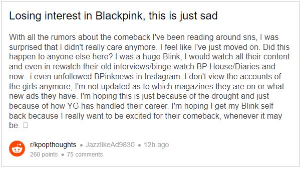 Người này nói rằng họ không còn quan tâm đến sự tái xuất của BLACKPINK nữa. Thậm chí, họ còn hủy theo dõi BPlinknews trên Instagram. Ảnh chụp màn hình