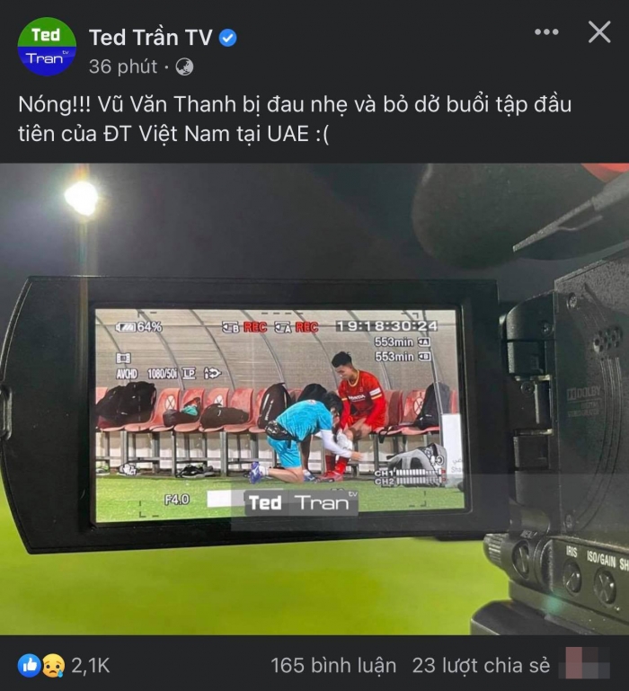 Văn Thanh đã sớm gặp vấn đề ở đầu gối ngay trong buổi tập đầu tiên - Ảnh: Facebook Ted Trần Văn Thanh đã sớm gặp vấn đề ở đầu gối ngay trong buổi tập đầu tiên - Ảnh: Facebook Ted Trần