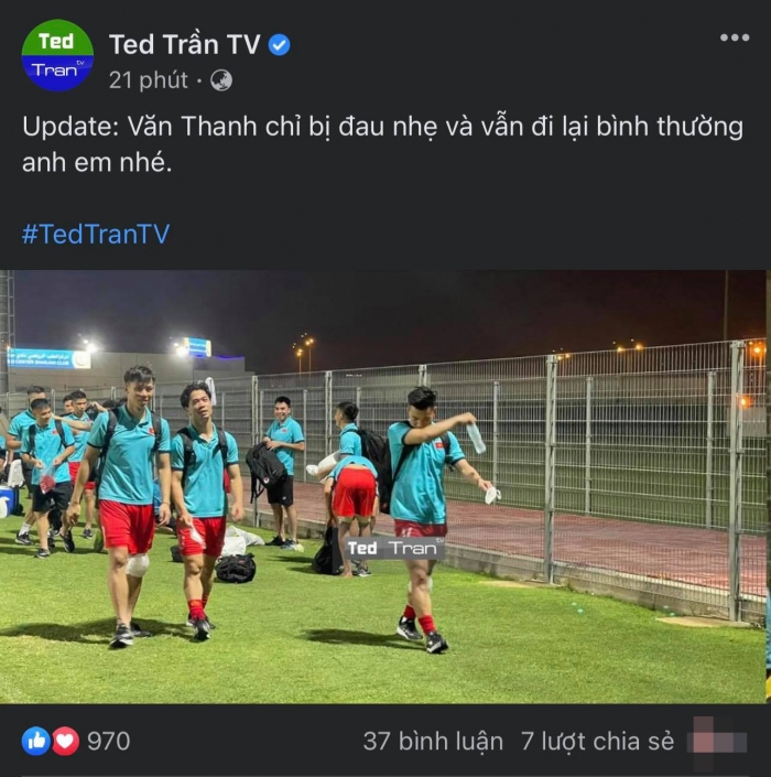 Chưa rõ mức độ nặng nhẹ của chấn thương mà Văn Thanh gặp phải - Ảnh: Facebook Ted Trần Chưa rõ mức độ nặng nhẹ của chấn thương mà Văn Thanh gặp phải - Ảnh: Facebook Ted Trần