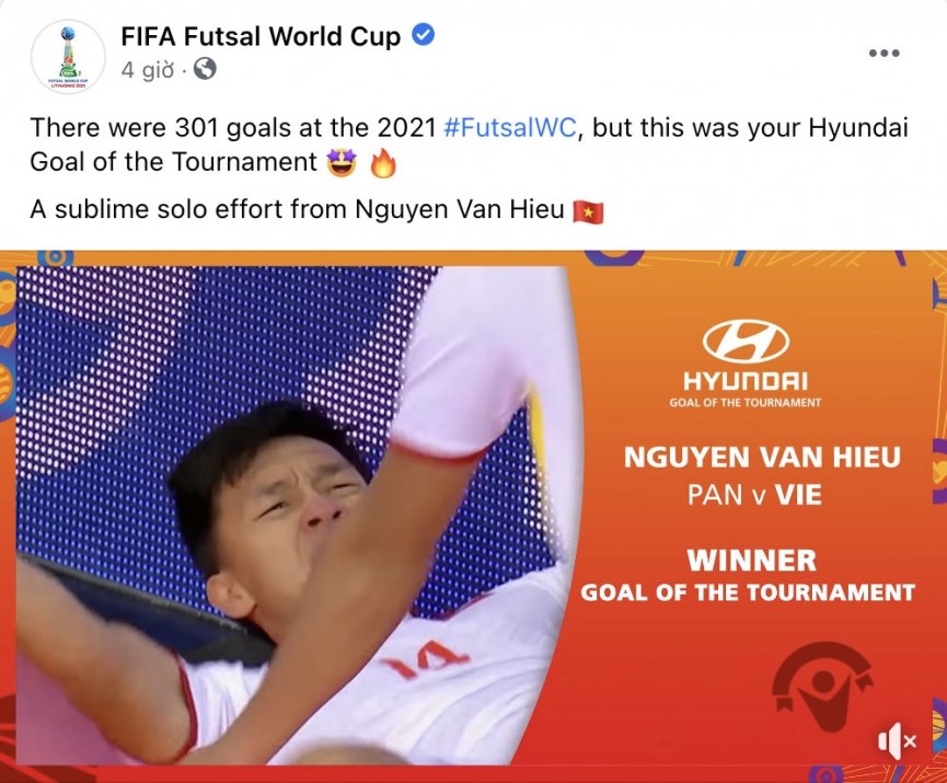 FIFA chúc mừng bàn thắng đẹp nhất giải đấu của Văn Hiếu - Ảnh: Facebook FIFA FIFA chúc mừng bàn thắng đẹp nhất giải đấu của Văn Hiếu - Ảnh: Facebook FIFA
