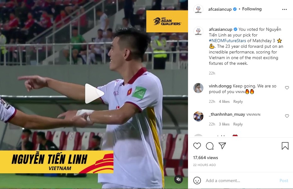 Tiến Linh vượt mặt 'sát thủ' Trung Quốc, được AFC vinh danh ngay trước trận gặp Oman 2 Tiến Linh vượt mặt 'sát thủ' Trung Quốc, được AFC vinh danh ngay trước trận gặp Oman 2