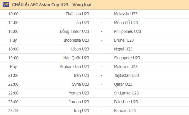 Lịch thi đấu bóng đá hôm nay 31/10: Đại chiến U23 Thái Lan vs U23 Malaysia 1 Lịch thi đấu bóng đá hôm nay 31/10: Đại chiến U23 Thái Lan vs U23 Malaysia 1