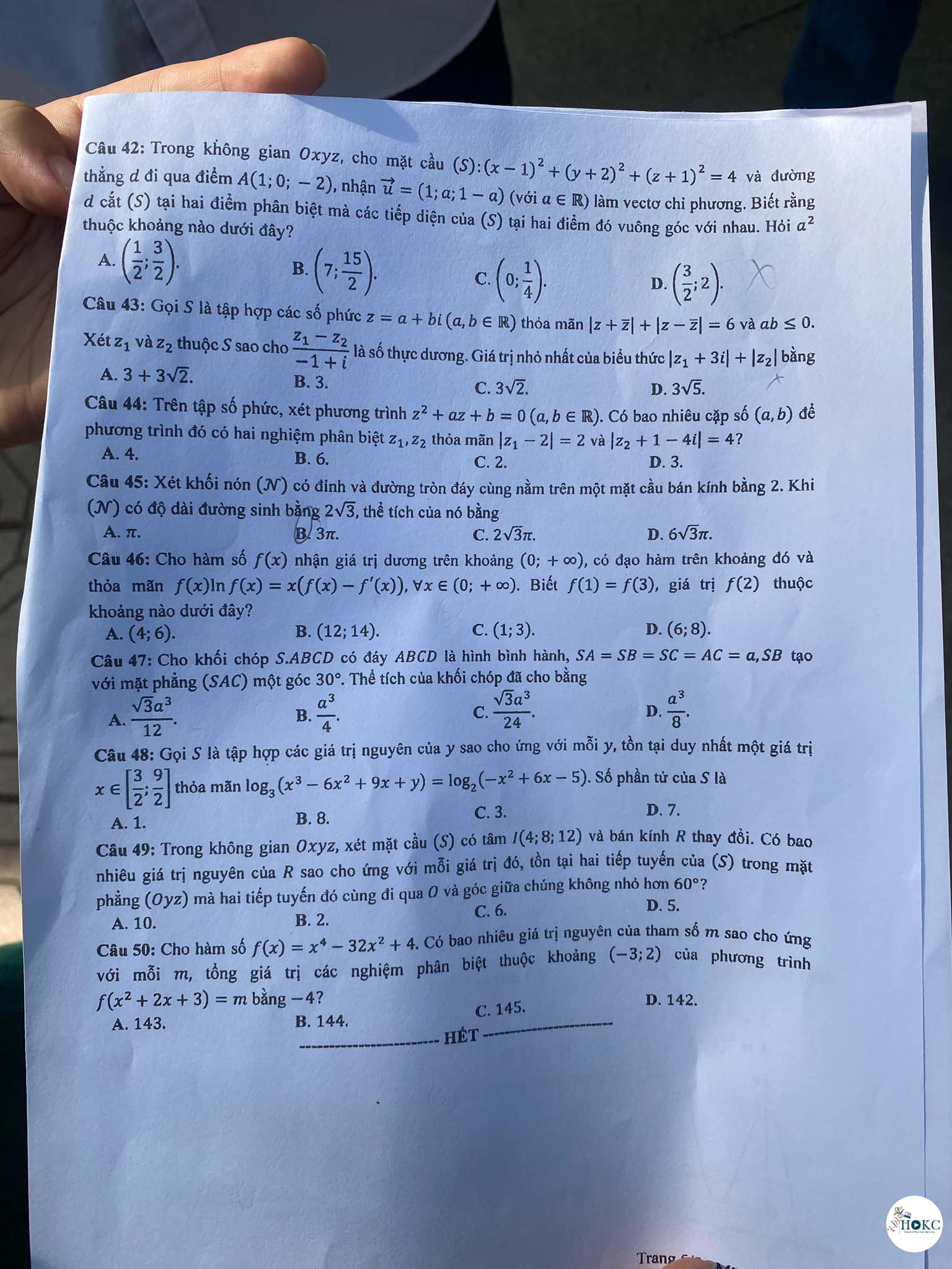 Đáp án môn Toán mã đề 117 kỳ thi tốt nghiệp THPT 2023