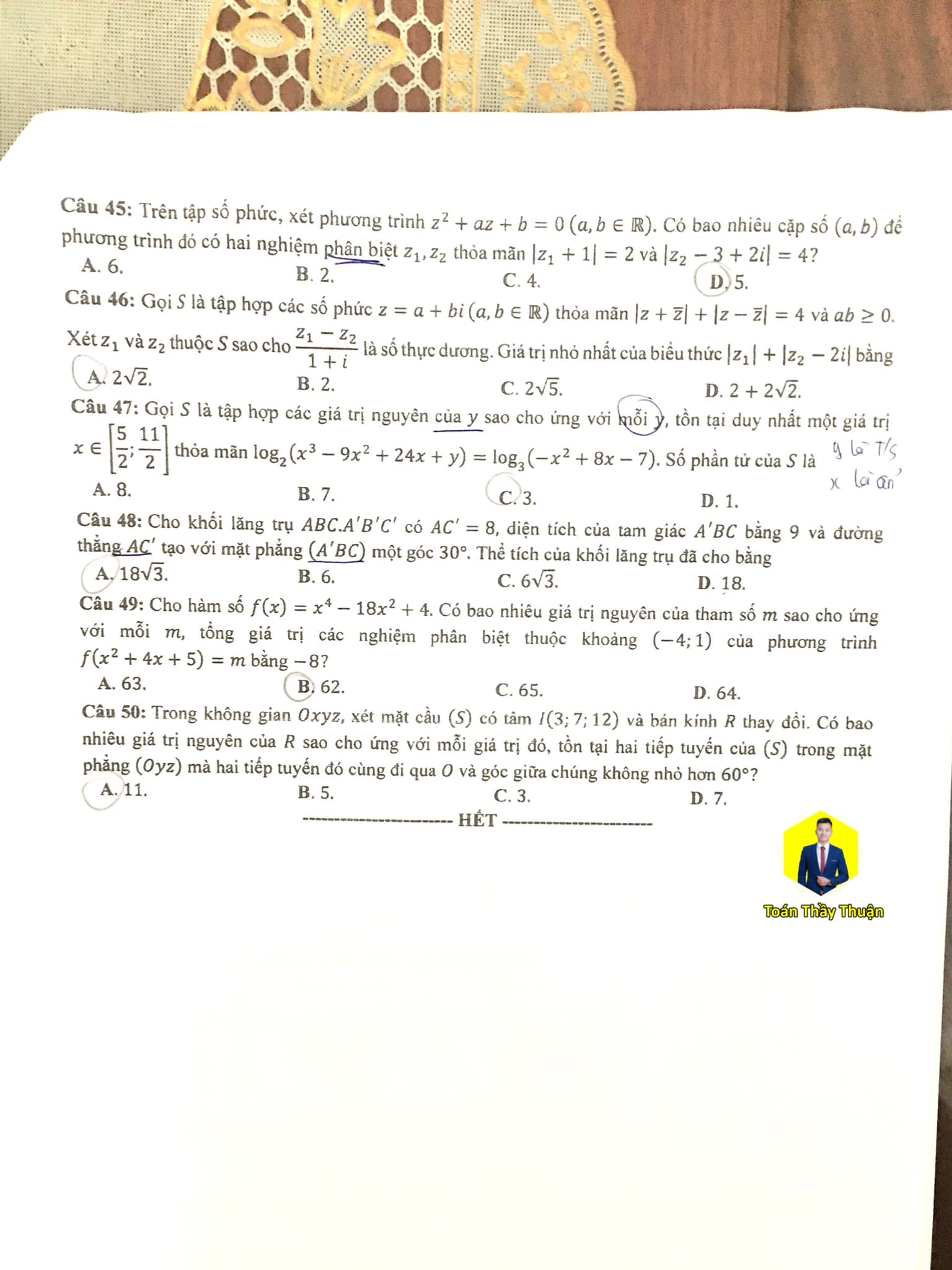 Đáp án môn Toán mã đề 118 kỳ thi tốt nghiệp THPT 2023