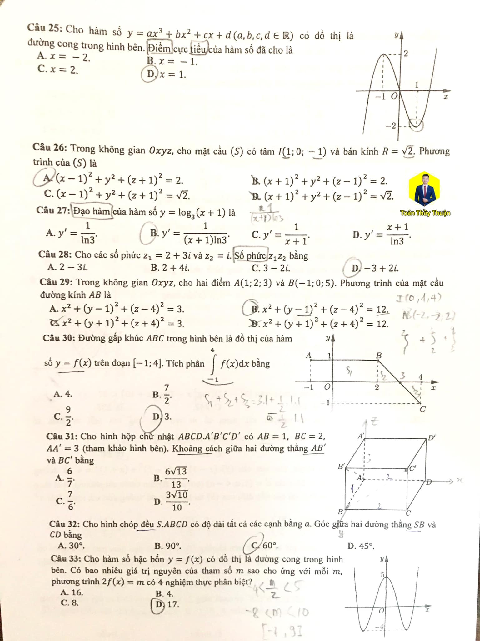 Đáp án môn Toán mã đề 118 kỳ thi tốt nghiệp THPT 2023