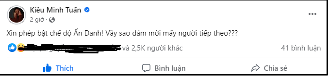 Dòng status của Kiều Minh Tuấn thu hút đông đảo sự chú ý của cộng đồng mạng. Dòng status của Kiều Minh Tuấn thu hút đông đảo sự chú ý của cộng đồng mạng.