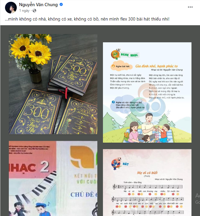 Nhạc sĩ Nguyễn Văn Chung flex 300 bài do bản thân sáng tác. Nhạc sĩ Nguyễn Văn Chung flex 300 bài do bản thân sáng tác.