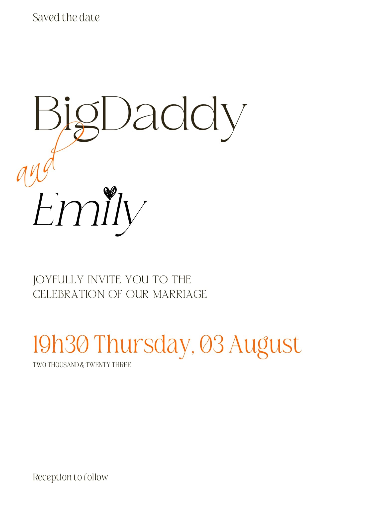 Tấm thiệp cưới của cặp đôi BigDaddy và Emily có thiết kế đơn giản.