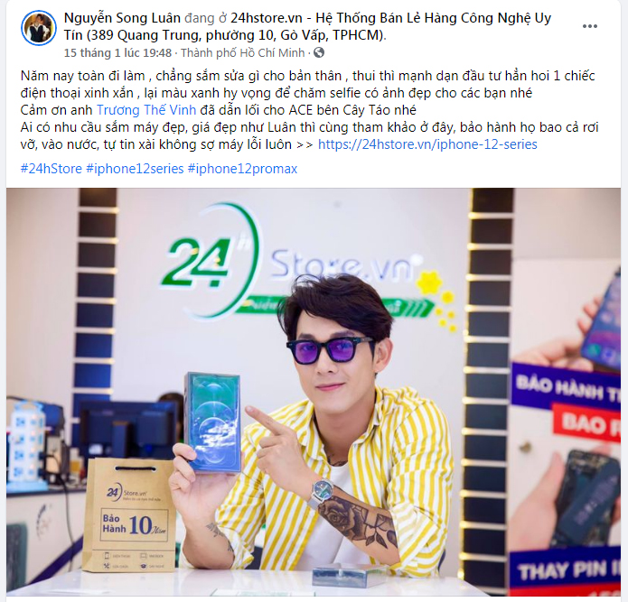 Song Luân đăng tải hình ảnh mua sắm lên mạng xã hội Facebook, gửi lời cảm ơn Trương Thế Vinh đã giới thiệu cho nam ca sĩ biết đến 24hStore Song Luân đăng tải hình ảnh mua sắm lên mạng xã hội Facebook, gửi lời cảm ơn Trương Thế Vinh đã giới thiệu cho nam ca sĩ biết đến 24hStore