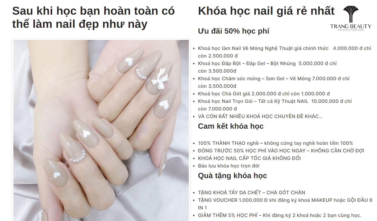 Hệ thống Trang Beauty Salon - Chuyên đào tạo nail, nối mi & dịch vụ Spa tại TP.HCM 2 Hệ thống Trang Beauty Salon - Chuyên đào tạo nail, nối mi & dịch vụ Spa tại TP.HCM 2