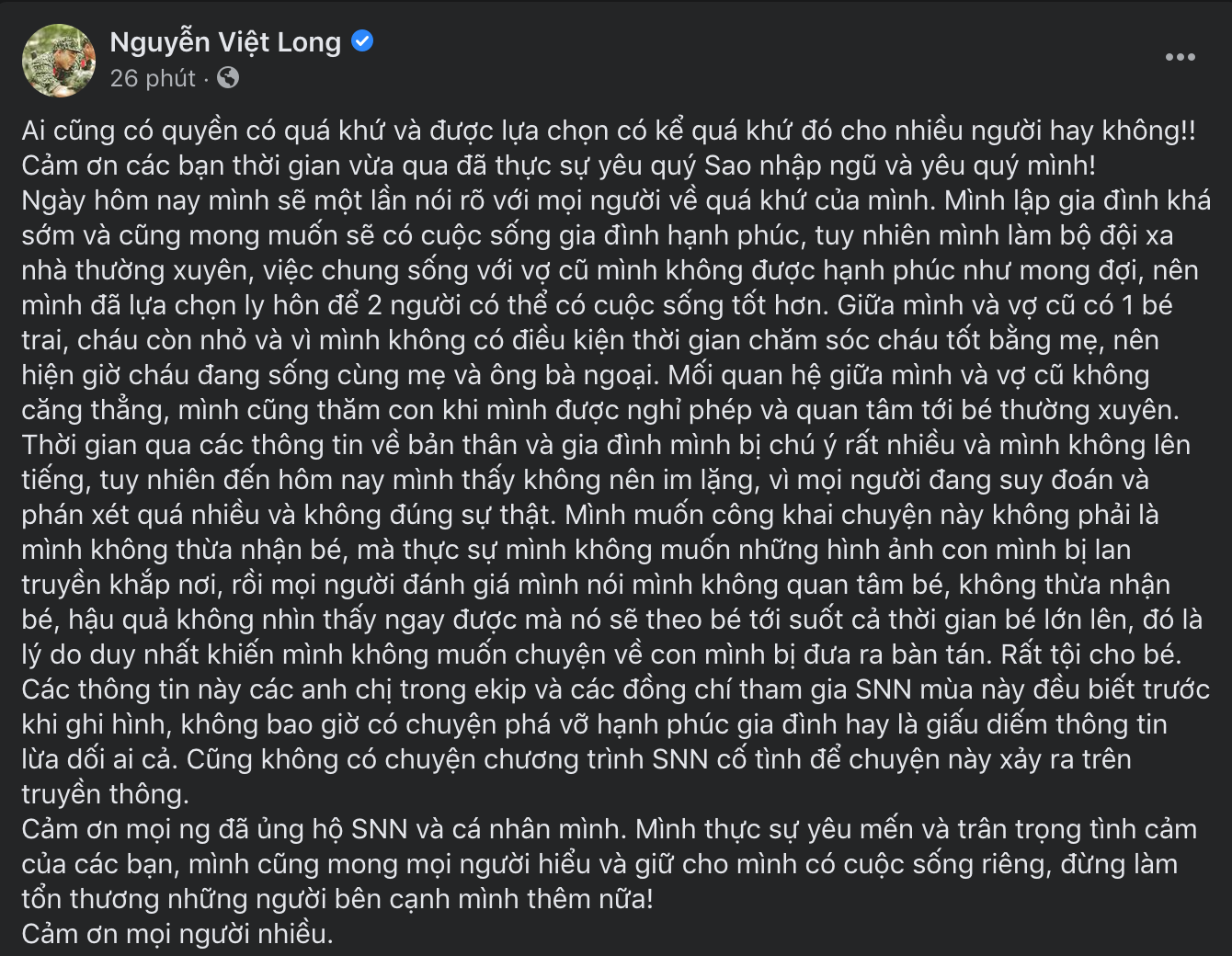 Nguyên văn bài viết của mũi trưởng Long. Ảnh chụp màn hình