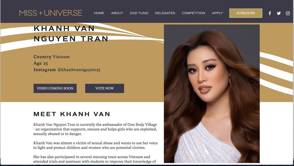 Khánh Vân xuất hiện đầy ấn tượng trên trang chủ Miss Universe - Ảnh 3 Khánh Vân xuất hiện đầy ấn tượng trên trang chủ Miss Universe - Ảnh 3